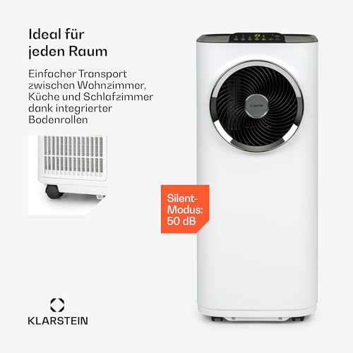 Klarstein Kraftwerk Smart 12K Mobiles Klimagerät – 12000 BTU, 35-59 m², App & Alexa Steuerung, 3-in-1 Kühlung, Entfeuchter & Ventilator, Leise, Timer, Ablaufschlauch Inkl., Weiß