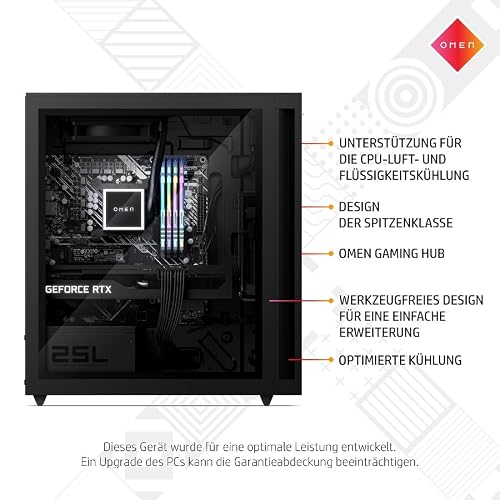 HP Omen 25L Gaming Desktop, Intel Core i7-14700F, 16 GB DDR5 RAM, 1 TB SSD, NVIDIA GeForce RTX 4070 (12 GB), Windows 11 Home, Schwarz mit Seitenfenster