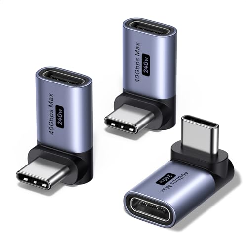 UGREEN USB C Winkel Adapter 90 Grad 3 Stück, Max. 40Gbps Datenübertragung | USB C Stecker auf Buchse, 240W Schnellladeadapter, 8K@60Hz für Steam Deck Laptop Tablet Handy Spielkonsole usw.