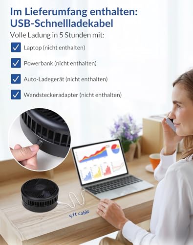 Primevolve 7.7" Ventilator Faltbarer mit Fernbedienung, 7200mAh Akku USB Standventilator Fan Tragbarer für Outdoor Reise Camping, Tischventilator Leise für Schlafzimmer Büro- Schwarz