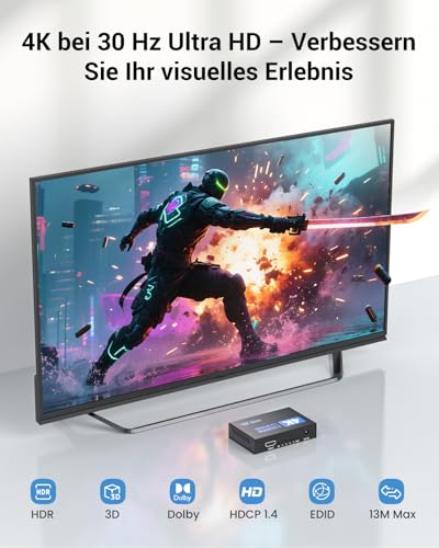4K HDMI Splitter 1 In 4 Out Mit EDID HDCP HDR 3D, 4K HDMI Verteiler Für PC, Laptop, HDTV, Projektor, 4-Port Hdmi Mehrfachstecker Kopiert 1 Quelle Zu 4 Anzeigen Gleichzeitig
