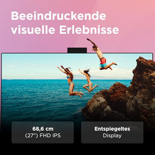 Lenovo IdeaCentre All-in-One 3 PC | 27" Full HD Display | AMD Ryzen 5 7430U | 16GB RAM | 1TB SSD | AMD Radeon Grafik | Windows 11 | Schwarz | Ink. USB Tastatur-Maus | 3 Monate Premium Care