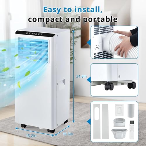 7000 BTU Mobiles Klimagerät mit Abluftschlauch für 30–40 m², leiser 4-in-1 Raumkühler mit Entfeuchtung, Ventilation und Follow-Me, R290, 24h-Timer, Fernbedienung, Fenster-Set, Energieklasse A