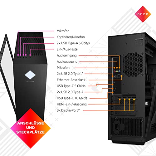 HP Omen 25L Gaming Desktop, Intel Core i7-14700F, 16 GB DDR5 RAM, 1 TB SSD, NVIDIA GeForce RTX 4070 (12 GB), Windows 11 Home, Schwarz mit Seitenfenster