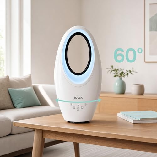 Luftreiniger ohne Flügel mit Fernbedienung | 3 Geschwindigkeiten | Automatische Oszillation | LED-Beleuchtung mit 4 Wechsellichtern | Timer bis zu 7,5h | Leiser Betrieb | Modernes und Sicheres Design