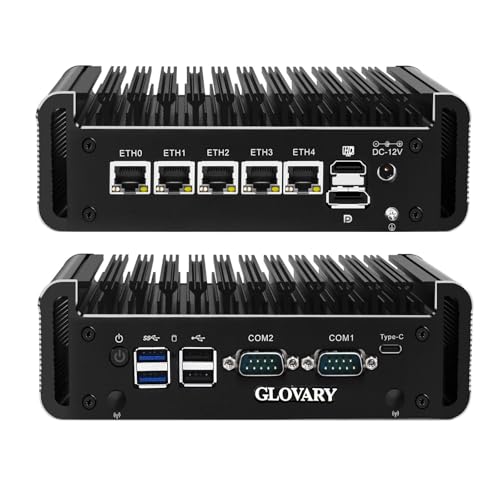 Glovary Firewall Mini PC J6413 4 Core, 5 x i226V 2.5GbE LAN OPNsense Router Micro Appliance, Barebone, AES-NI, Fanless Industrial Computer Hardware, 2 x DDR4, 2 x RS232 COM, 2 x SATA3.0, 3 Display