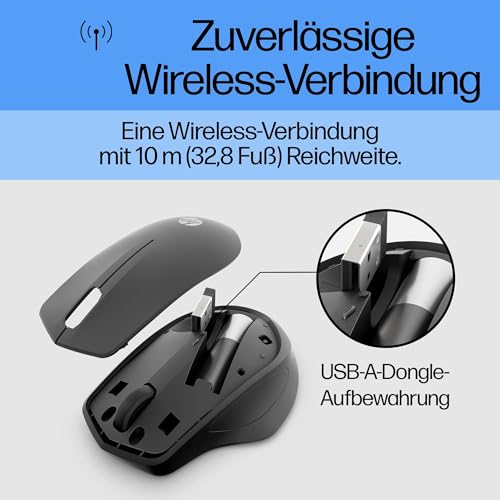 HP 280 Silent Wireless Maus (besonders leises Klicken, Lange Akkulaufzeit, Dongle) schwarz