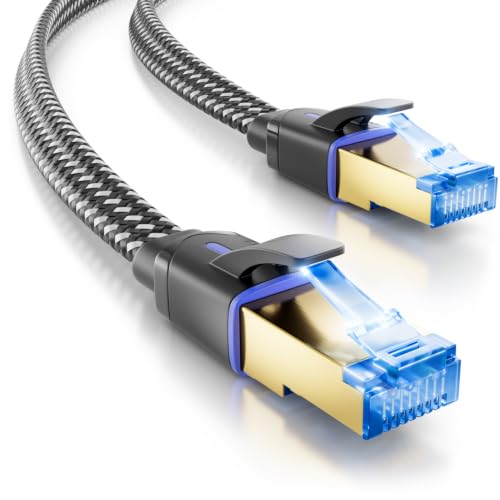 deleyCON 3,0m CAT 8 Flach Netzwerkkabel Nylon RJ45 40 Gbit/s - Schwarz