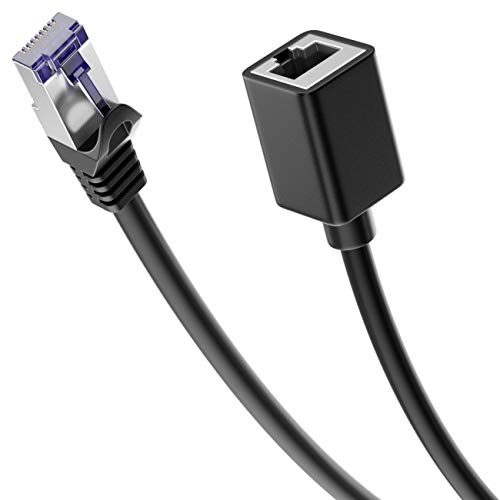 deleyCON 7,5m CAT7 Patchkabel Verlängerung RJ45 S/FTP 600 MHz - Schwarz | CAT 7 Rohkabel, RJ45 Stecker auf RJ45 Buchse, Ethernet LAN Netzwerkkabel, Kupfer, PiMF