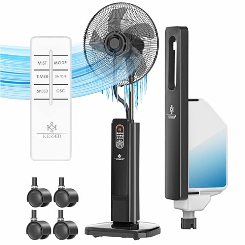 KESSER® Stand-Ventilator Frosty mit Wasser Ultraschall-Sprühnebel Wasserkühlung, inkl. Fernbedienung Timer-Funktion, Luftbefeuchter Leise, Nebelfunktion, Standventilator, Schwarz