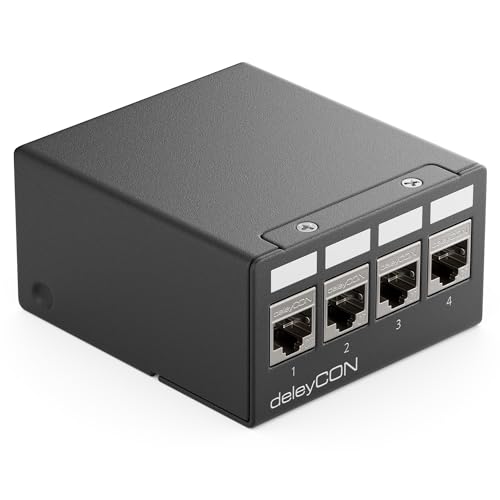 deleyCON 4 Port CAT7 Patchpanel Set 10 Gbit/s STP RJ45 - Schwarz
