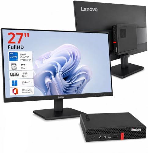 Lenovo All-in-One-PC 27" Full HD (generalüberholt) – Intel Core i5-8500T, 16 GB RAM, 1 TB SSD, Windows 11 Pro, Office 2021, WLAN, Bluetooth, 36 Monate Garantie