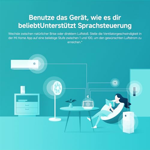 Xiaomi Mi Smart Standing Fan 2 Tisch- Standventilator mit optionaler iOS/Android Mi Home Appanbindung (15 W sparsamer BLDC Motor, 58 dB, 4 Geschwindigkeitsstufen, Google Assistant kompatibel) Weiß