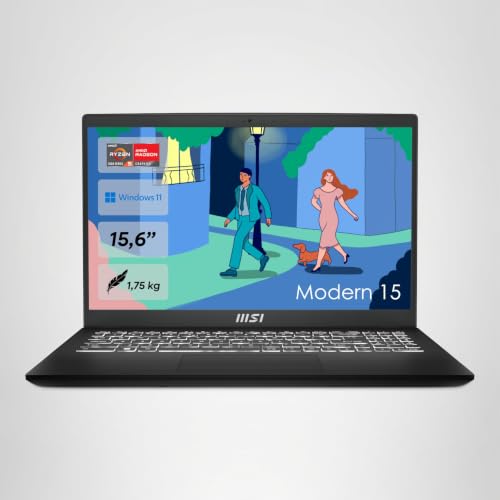 MSI Modern 15 B7M-463 15.6" Full HD Notebook AMD Ryzen 5 7430U 16 GB 512 GB SSD QWERTZ Schwarz