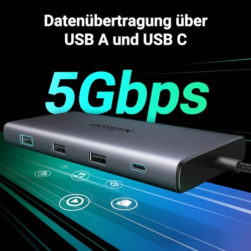 UGREEN Revodok USB C Docking Station, 10 IN 1 USB C Hub 2 HDMI | Dockingstation mit SD/TF Kartenleser, Gigabit Ethernet, Kabellänge 30cm, 4X USB C/USB A Ports, PD 100W Schnellladen