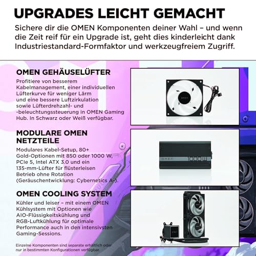 HP Omen GT16-0278ng 35L Gaming Desktop PC, AMD Ryzen 7 8700F, 32 GB DDR5-SDRAM, 2 TB SSD, NVIDIA GeForce RTX 5070 Ti, Tower PC, Windows 11 Home, Schwarzes Metall mit Glas Blende
