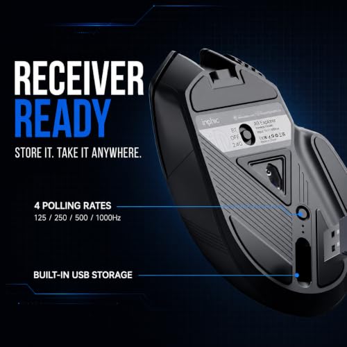 inphic A9 Explorer V2 Kabellose Gaming‑Maus, 12800 DPI leise | Tri‑Modus 2,4G / USB‑C‑Kabel / Bluetooth, wiederaufladbar, RGB‑Beleuchtung, sichtbare Akku‑Anzeige für Laptop, PC, Computer