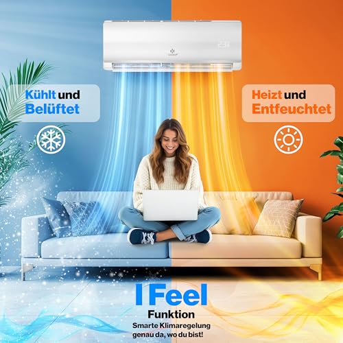 KESSER® Split Klimaanlage Set Quick Connect – WiFi & App Klimagerät mit Heizfunktion & Kühlmodus Wandklimaanlage, mit Kupferleitung 12000 BTU 3,4 kW Kältemittel R32 Inkl. Montagematerial