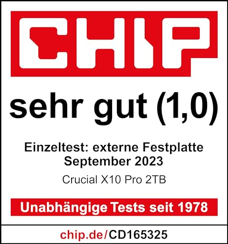 Crucial X10 Pro 2TB Externe SSD Festplatte, bis zu 2100MB/s Lesen und 2000MB/s Schreiben, Portable Solid State Drive, PC und Mac, Wasser- und Staubgeschützt (IP55), USB-C 3.2 - CT2000X10PROSSD902