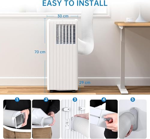Mobile Klimaanlage 7000 BTU 3-in-1- Kühlung, Entfeuchtung 36L/Tag & Ventilator | 24h-Timer, Schlafmodus, Fernbedienung | Geeignet für Räume bis 15 m² | Weiß