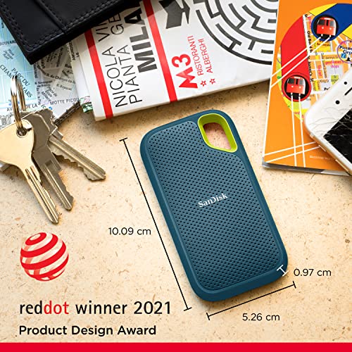 SanDisk Extreme Portable SSD 2 TB - bis zu 1.050 MB/s Lesen - Monterey | Externe SSD, kompatibel mit PC & Mac, IP65-Wasser- & -Staubschutz, 256-Bit-Verschlüsselung, USB 3.2 Gen 2, USB-C