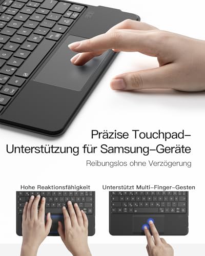 Inateck Hülle mit Tastatur Samsung Tab S10/S9, abnehmbar | Kompatibel mit Tab S10 Lite/S10 FE/S9 FE 10,9"/S9 11", Bluetooth-Tastatur mit Touchpad, Hoch/Quer, Stiftfach, N0064,Schwarz