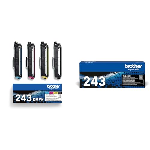 Brother TN-243CMYK Original Tonerkartusche Druckt bis zu 1000 Seiten, cyan, magenta, gelb und schwarz & TN-243BK Original Tonerkassette, schwarz
