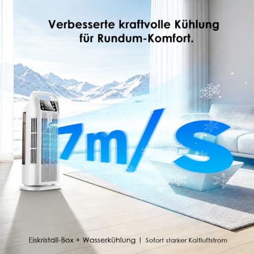 Mobile Klimaanlage ohne Abluftschlauch 6-in-1, Luftkühler mit Wasserkühlung & 1200ml Tank, 7m/s Turbo, 120° Oszillation, 1-12H Timer, 36W Leises Mini Klimagerät für Schlafzimmer & Büro, Cremeweiß