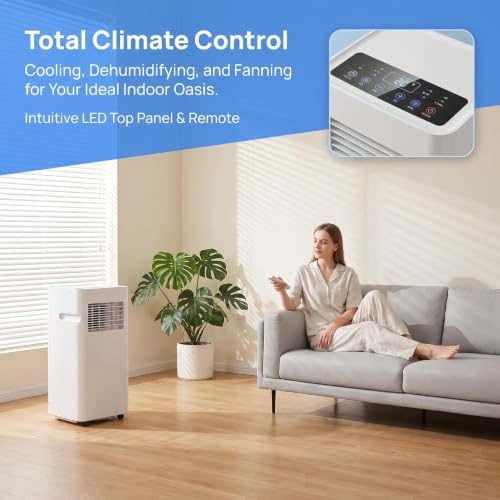 Tragbare Klimaanlage 10000 BTU mit Luftentfeuchter, Fernbedienung, Sleep-Timer, 3 Modi Oszillierender Ventilator für Schlafzimmer oder Büro