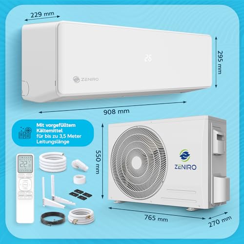 ZENIRO Split Klimaanlage 18000 BTU Set - TURBO Cooling - mit Ionisator & WiFi/App-Funktion Klimagerät Kühlen A++/Heizen A+ 5,2kW Sehr Leise - Fernbedienung, Timerfunktion - Montagematerial