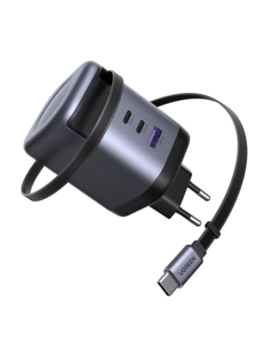 UGREEN Nexode 100W USB C Ladegerät mit 75cm Einziehbarem Kabel, 4-Port | GaN Netzteil, Retractable Charger mit Ladekabel für Laptop, kompatibel mit MacBook Pro/Air, iPhone 17-8 Serie, iPads