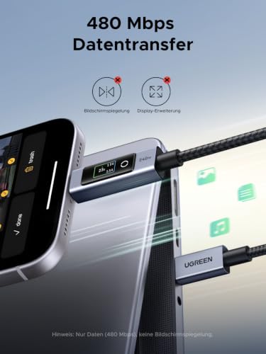 UGREEN Nexode 240W USB-C Kabel mit TFT-Display, Echtzeit-Leistungsanzeige