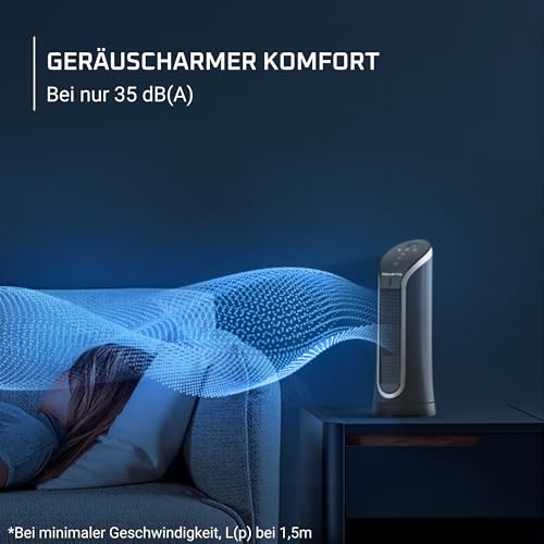 Rowenta Eole Compact Turmventilator, 35 dB(A), Luftstrom bis 5m VU6220 | 6 Geschwindigkeiten & 2 Modi, 8-Stunden-Timer, LED-Display, Oszillation, Einfache, intuitive Bedienung, Farbe: Schwarz/Weiß