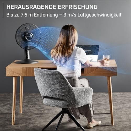 Rowenta Turbo Silence Extreme+ Tischventilator, Schwarz VU2750 | 32 dB(A), leistungsstarker Luftstrom bis 7,5 m, 5 Geschwindigkeiten & 2 Modi, 120° Oszillation, Fernbedienung, Farbe: Schwarz