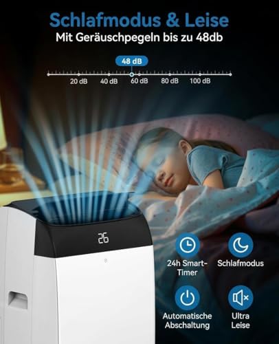 3-in-1 Mobiles Klimagerät 10000 BTU – Schnelles Kühlen, Ventilator & Luftentfeuchter – Energieklasse A+, leiser Betrieb, 2 Geschwindigkeiten, 24h-Timer, Fernbedienung – Für Zuhause & Büro – Schwarze