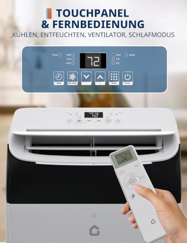JustSmart Mobile Klimaanlage 12000 BTU, Klimaanlage Mobil mit Abluftschlauch, Kühlung, Belüftung, Entfeuchtung, Follow-Me, Leises 4-in-1 Klimagerät Ideal für Räume bis 51㎡ – Weiß