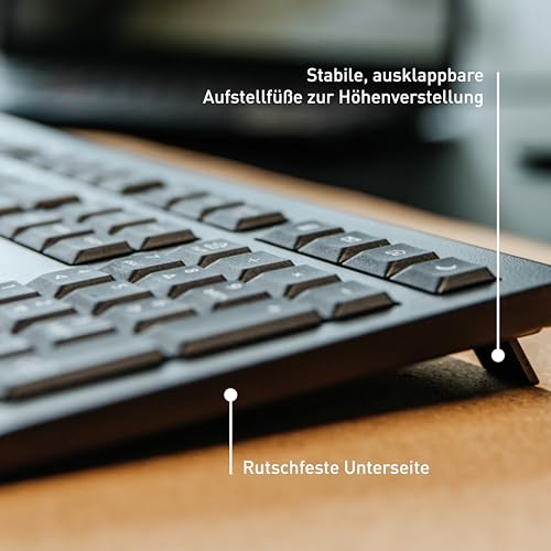 CHERRY KW 3000, Kabellose Office-Tastatur, Deutsch QWERTZ, Schwarz | Flaches Fullsize-Keyboard mit Nummernblock, Verbindung über 2,4 GHz Funk mit USB-Dongle, Leise Tasten, Batteriebetrieben