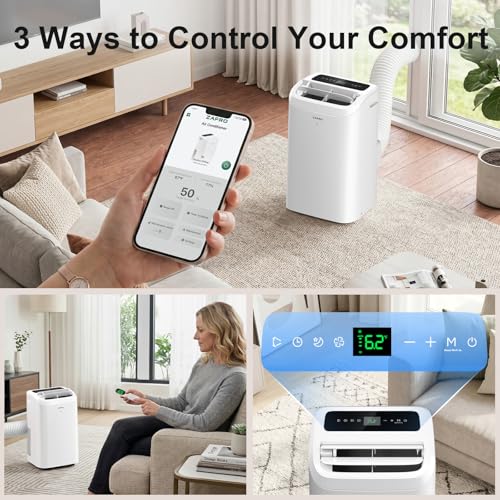 ZAFRO - 12000 BTU tragbare Klimaanlage, ultra-leise Kühlung, intelligente WiFi und App-Steuerung, 24-Stunden-Timer mit Lüfter und Luftentfeuchter, einfach