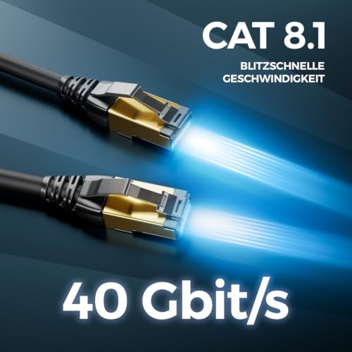 deleyCON 1,5m CAT8.1 LAN Patchkabel RJ45 S/FTP 40 Gbit 2000 MHz - Schwarz