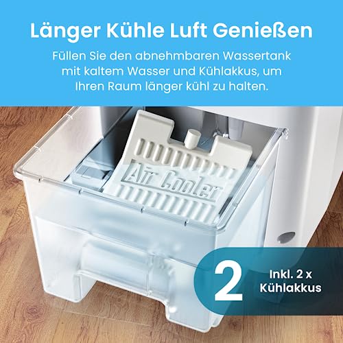 Pro Breeze 5L Mobiler Luftkühler, 4-in-1 mit 3 Stufen, LED Anzeige und Fernbedienung, Mobiler Verdunstungskühler ohne Abluftschlauch mit Wasserkühlung, Ventilator, Luftbefeuchter und Nachtmodus, Weiß