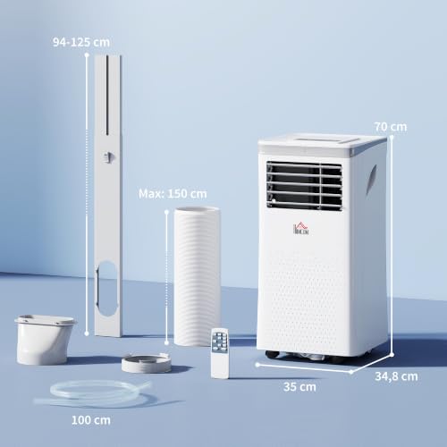 HOMCOM Mobile Klimaanlage 10000 BTU, tragbare Klimaanlage 4 in 1 Kühlung, Luftentfeuchter, Ventilator, Nachtmodus, WiFi, App & Sprache, Fernbedienung, 24H Timer, 2 Geschwindigkeiten, 30m², Klasse A