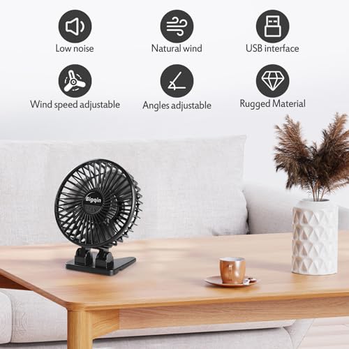 Bigqin USB Ventilator, Mini Tischventilator Fan Lüfter mit 3 Geschwindigkeiten, tragbarer Ventilator Klein für Büro, Schlafzimmer, Camping - Schwarz