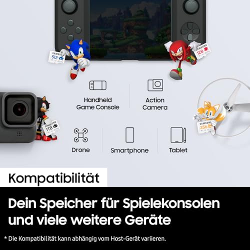 Samsung Sonic the Hedgehog(TM) microSD-Karte + SD-Adapter, Speicherkarte mit 128 GB, UHS-I U3, Full HD & 4K UHD, 180 MB/s Lesen, 130 MB/s Schreiben, Datenspeicher für Handheld-Konsolen, MB-MD128SA/LC1