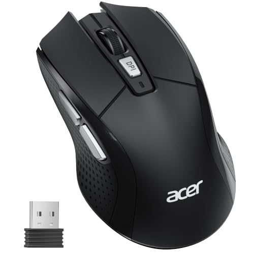 Acer Maus Kabellos 4000 DPI, Wireless Mouse 2,4Ghz mit 5 Einstellbare DPI, Batteriebetriebene Funkmaus, USB-A Computermaus für Laptop, PC, Chrombook-Schwarz