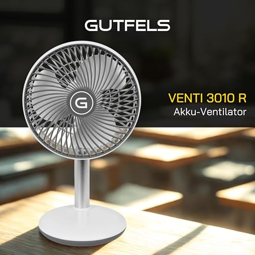GUTFELS Tischventilator VENTI 3010 R, 15 cm Ø, USB Ventilator mit 4.000 mAh Akku, Touchbedienung, 4 Geschwindigkeiten