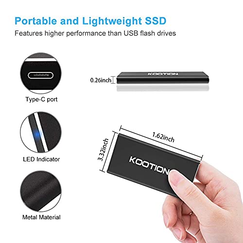 KOOTION Externe Festplatte SSD 500GB, Externe Portable SSD Hard Drive USB 3.1 Typ-C Schnell Solid State Drive Disk High Speed bis zu 550MB/s Festplatte Tragbar Ultra-Slim für Windows/MacBook/Xbox/PS4