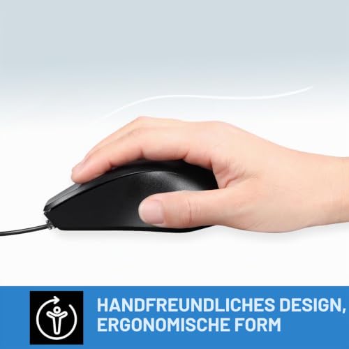 Perixx PERIMICE-221C Kabelgebundene Ergonomische Maus mit USB Typ-C Anschluss - 1,5 Meter Kabel - Optisches 1000 DPI Design - Schwarz