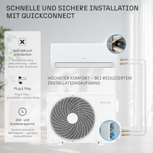 ENVIRON® Split Klimaanlage A+++ | - WiFi/App Funktion | 19 dB – leiser als Ihr eigener Atem | vergoldeter Verdampfer und Kondensator (Mit Wandhalterung, 12.000 BTU (3,5 kW))
