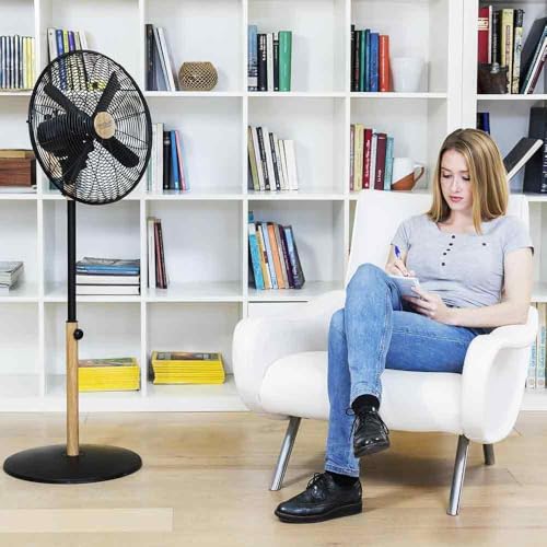 Cecotec Standventilator EnergySilence 600 Woodstyle, 50 W | 40 cm Durchmesser, 4 Aerodynamikflügel, 3 Geschwindigkeiten, höhenverstellbar 90-125 cm, Oszillation, leiser Betrieb