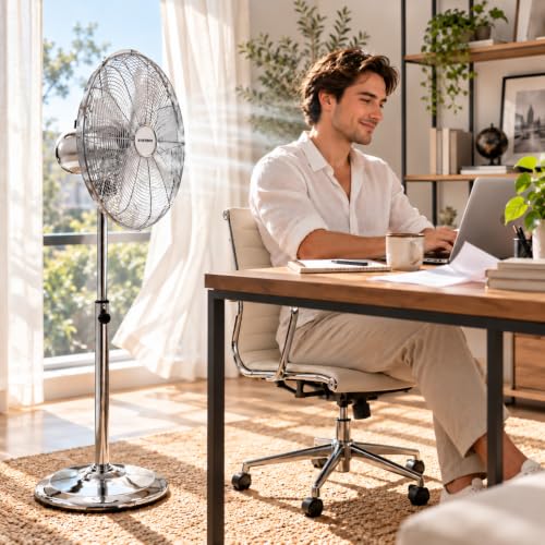 Syntrox Germany SVT-50W Chrome Retro Ventilator mit Oszillation Axialventilator Standventilator Windmaschine Lüfter Gebläse Luftkühler